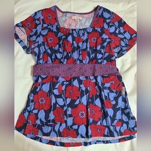 Floral Red and Blue Top